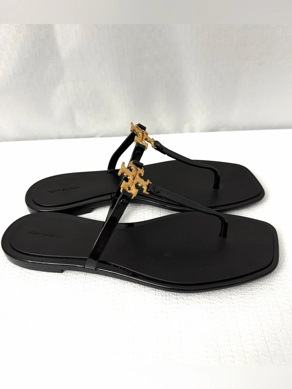 Tory Burch Roxanne Jelly Sandals Womens Size 10 M Black Gold Logo